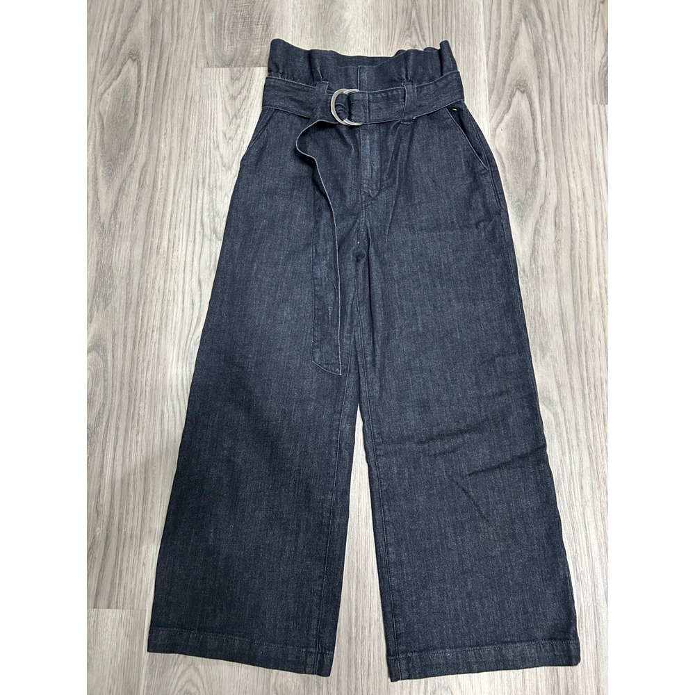 Express Womens High Rise Cropped Wide Leg Paperbag Waist Belted Jeans Indigo‎ 6